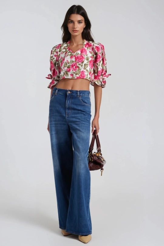 Hend Puffy Sleeve Flora Top
