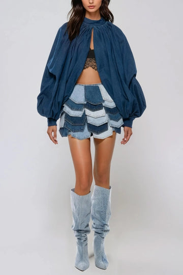 Hephaestus Balloon Sleeve Ruch Split Top