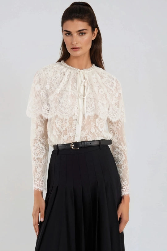 Hamid Rhinestone Embroidered Shawl Top