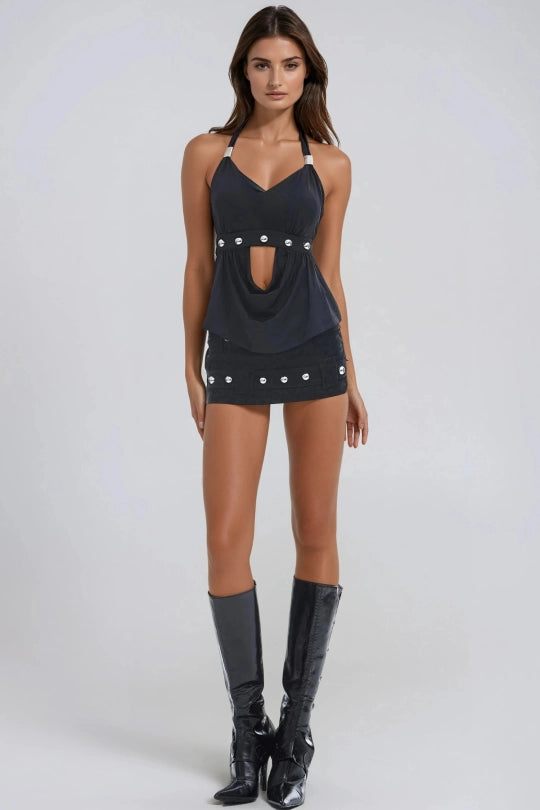 Henriikka Backless Embellished Cutout Top
