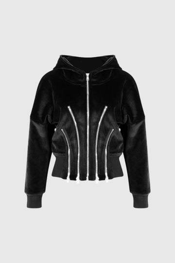 Ailpein Zipper Hooded Long Sleeve Top