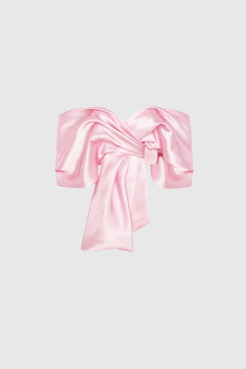 Ainslie Bow Cross Off Shoulder Satin Top