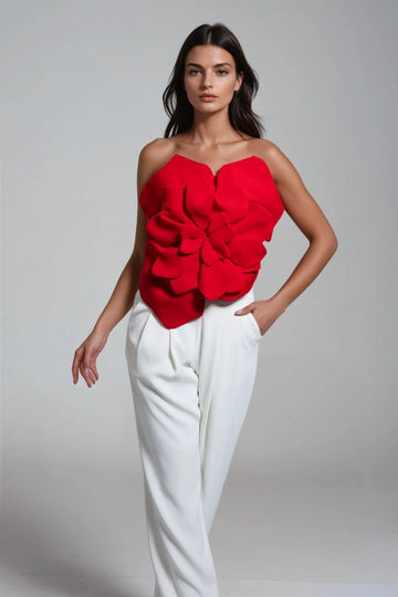 Amiri Flower Off Shoulder Top In Red