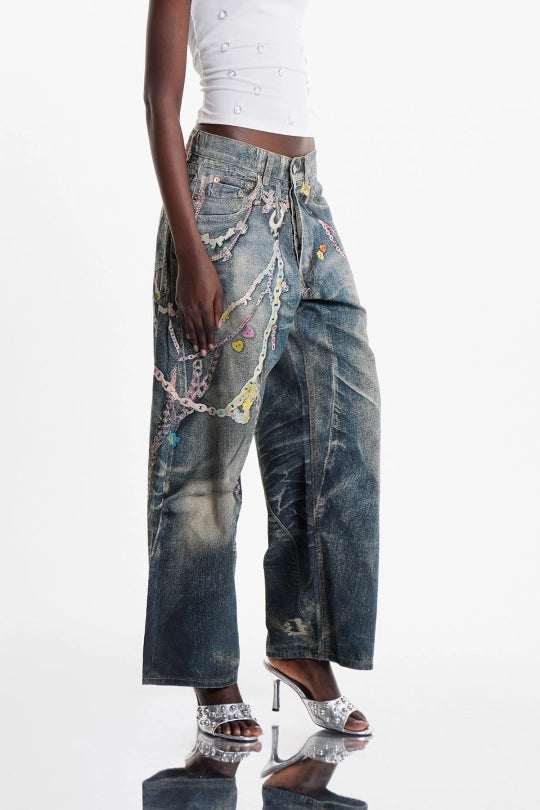 Ansley Chain Print Barrel Jeans