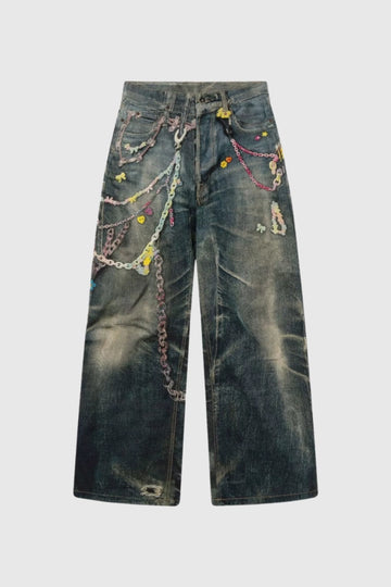 Ansley Chain Print Barrel Jeans