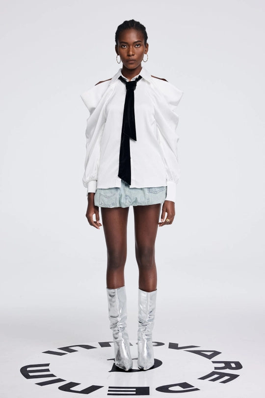 Apiatan Cutout Tie Shirt