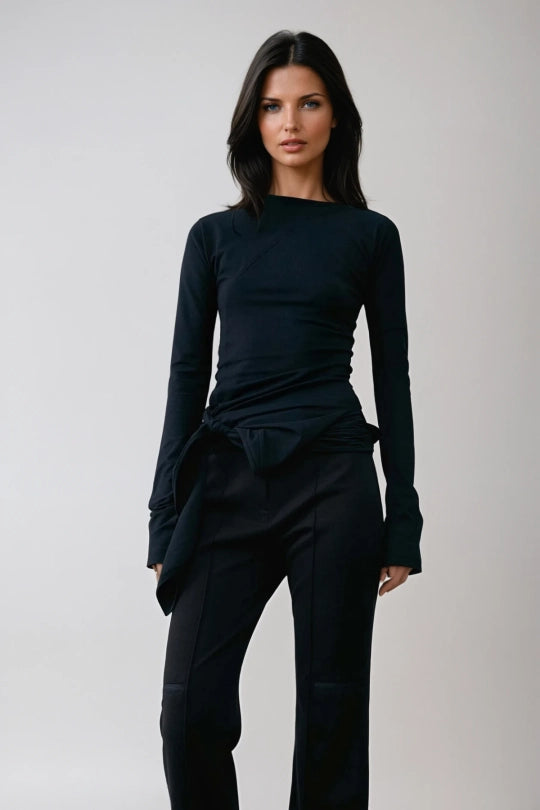 Apostolos Asymmetric Fringe Bodycon Top In Black