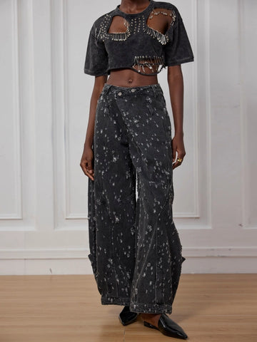 Ayah Torn Asymmetric Jeans