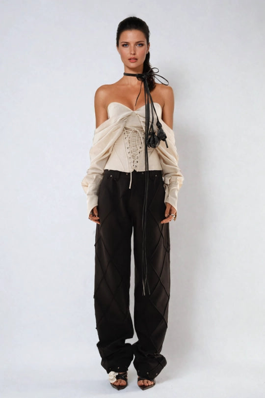 Ballad Off Shoulder Lace Up Corset Top