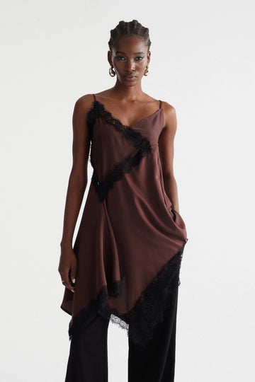 Bess Spaghetti Asymmetric Lace Top