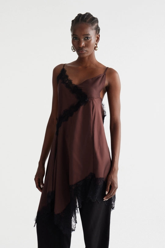 Bess Spaghetti Asymmetric Lace Top