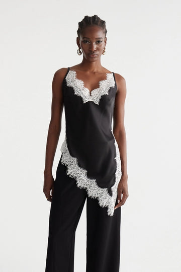 Bess Spaghetti Asymmetric Satin Top