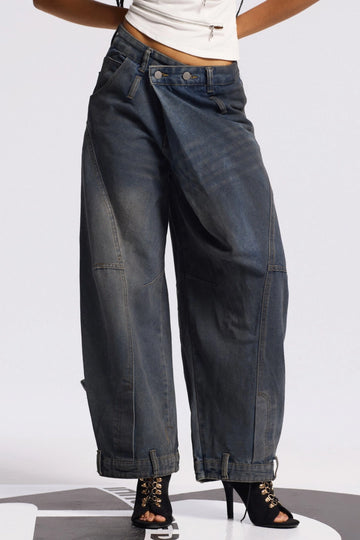Bilal Print Asymmetric Baggy Jeans