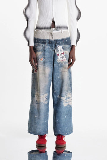 Birdie Deconstruct Print Barrel Jeans
