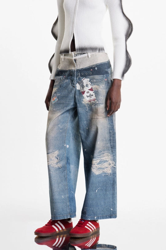 Birdie Deconstruct Print Barrel Jeans
