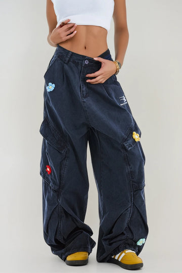 Blossom Bleached Flower Cargo Jeans