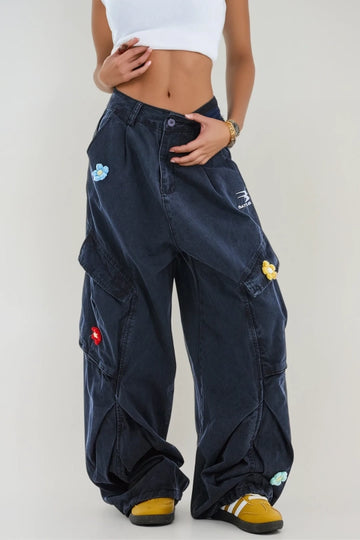 Blossom Bleached Flower Cargo Jeans