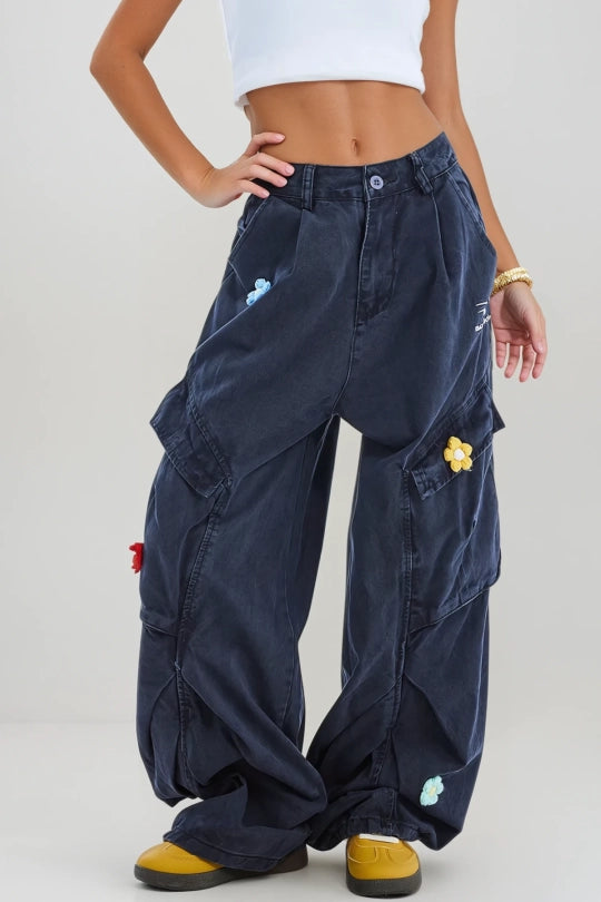 Blossom Bleached Flower Cargo Jeans