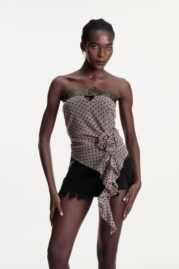 Brande Buckle Dot Flower Top