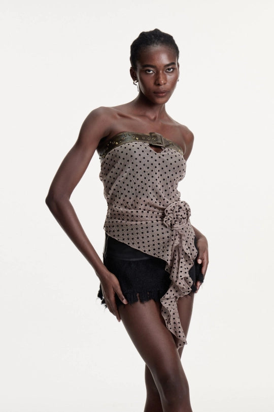 Brande Buckle Dot Flower Top