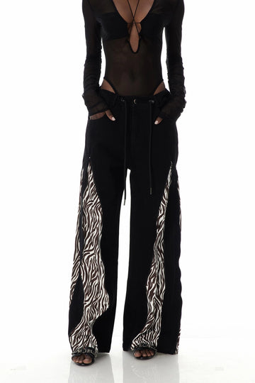 Caprina Zebra Print Zipper Jeans In Brown