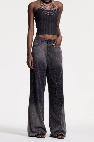 Chobin Rhinestone Hayley Jeans In Black