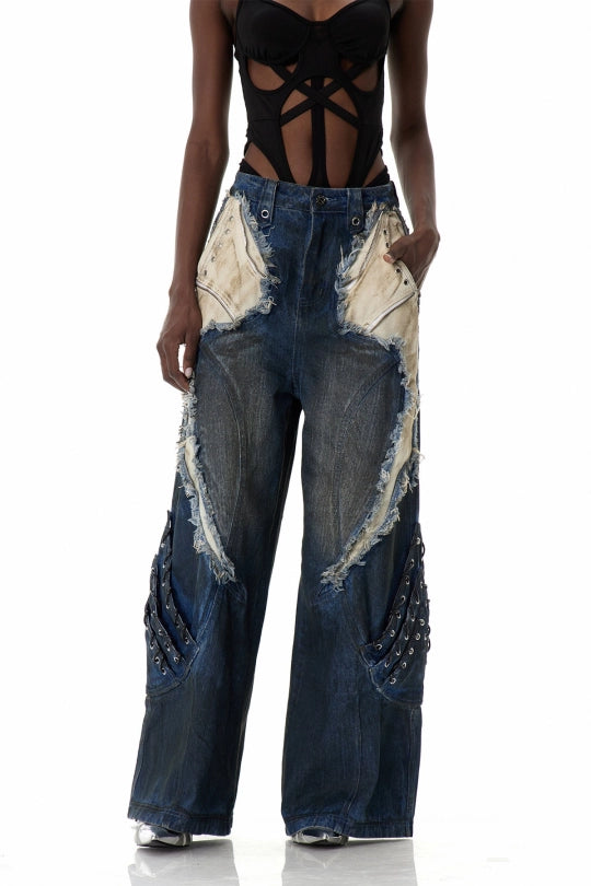 Courteney Deconstruct Fringe Jeans In Black
