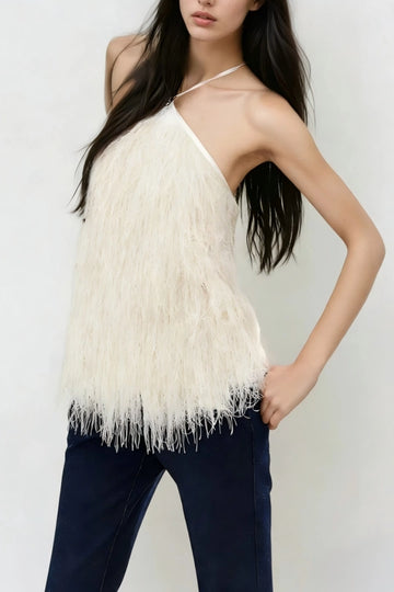 Dagnija Halter Neck Fringe Top In Yellow