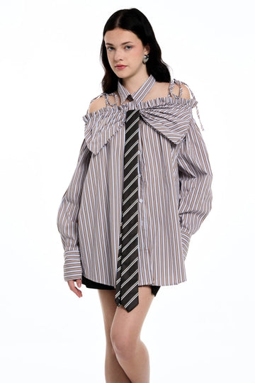 Daquan Two Piece Bow Stripe Top In Brown
