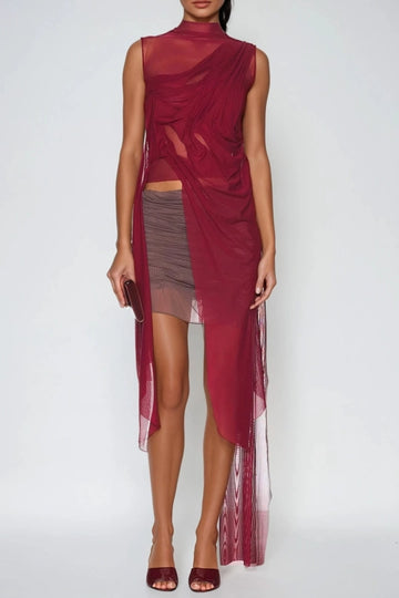 Davion Mesh Asymmetric Fringe Top