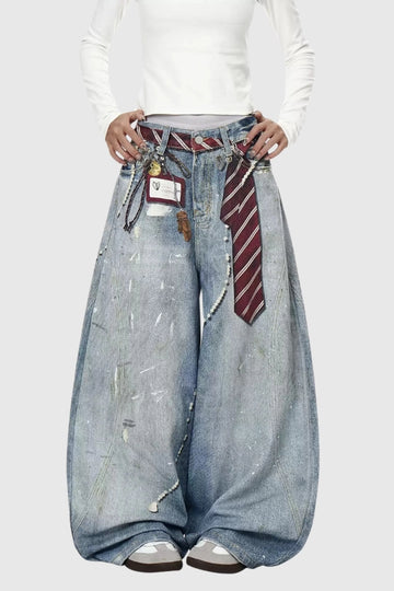 Deepali Splattered Stripe Barrel Jeans