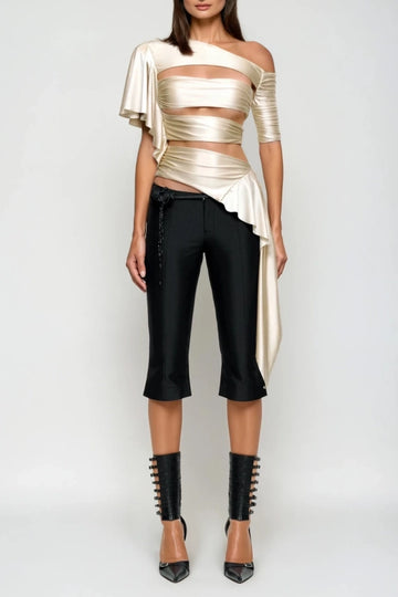 Deimne One Shoulder Cutout Satin Top