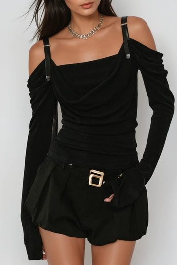 Derren Off Shoulder Ruch Top In Black