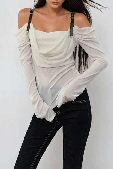 Derren Off Shoulder Ruch Top In White