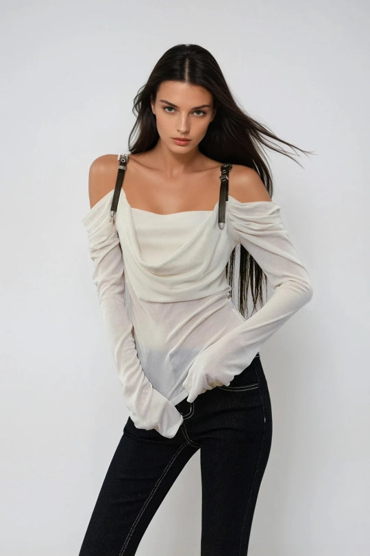 Derren Off Shoulder Ruch Top In White