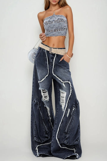 Dessislava Fringe Ripped Barrel Jeans