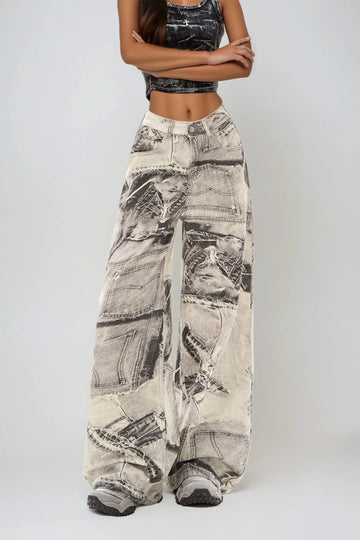 Dihya Deconstruct Print Jeans