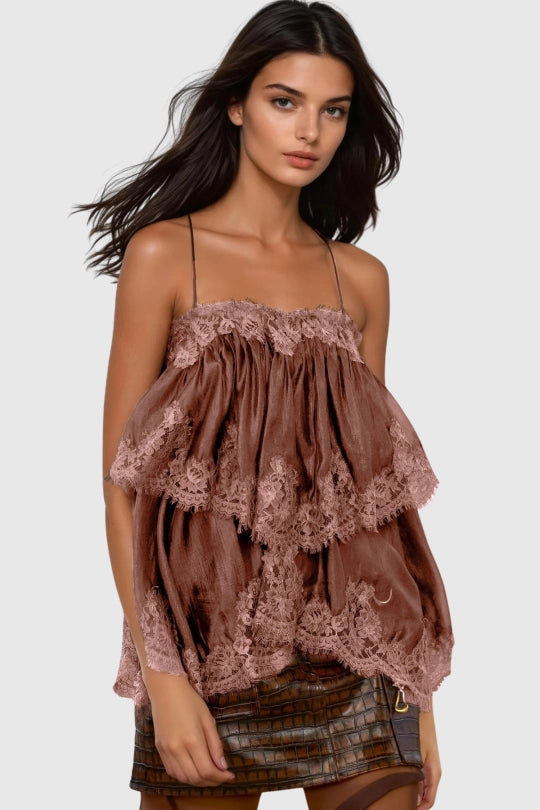 Drummond Spaghetti Ruffle Lace Top