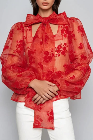 Drust Tie Up Floral Mesh Top