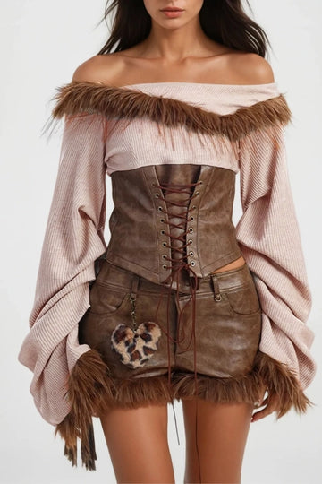 Dvora Deconstruct Lace Up Leather Top