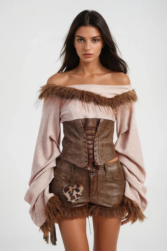 Dvora Deconstruct Lace Up Leather Top