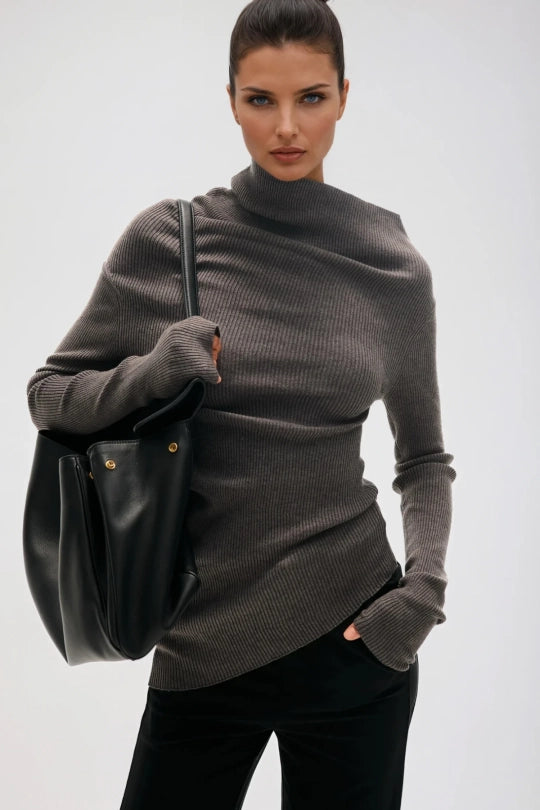 Dwain Asymmetric Knit Top In Grey