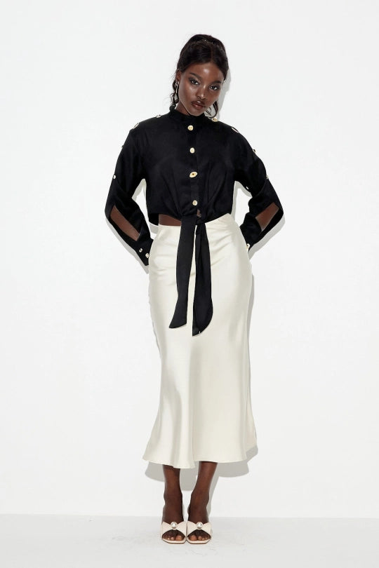 Eadric Deconstruct Tie Up Shirt In Black