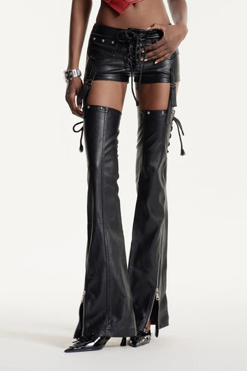 Echdonn Deconstruct Lace Up Leather Pants
