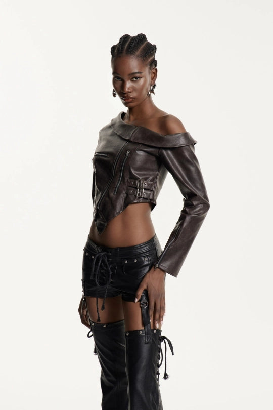 Edythe One Shoulder Deconstruct Leather Top