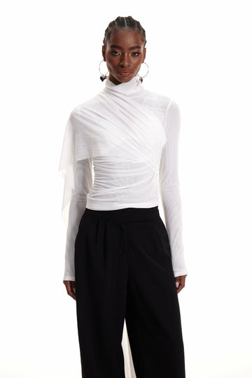 Emperatriz Asymmetric Fringe Mesh Top