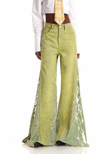 Enda Burnout Split Jeans In Chartreuse