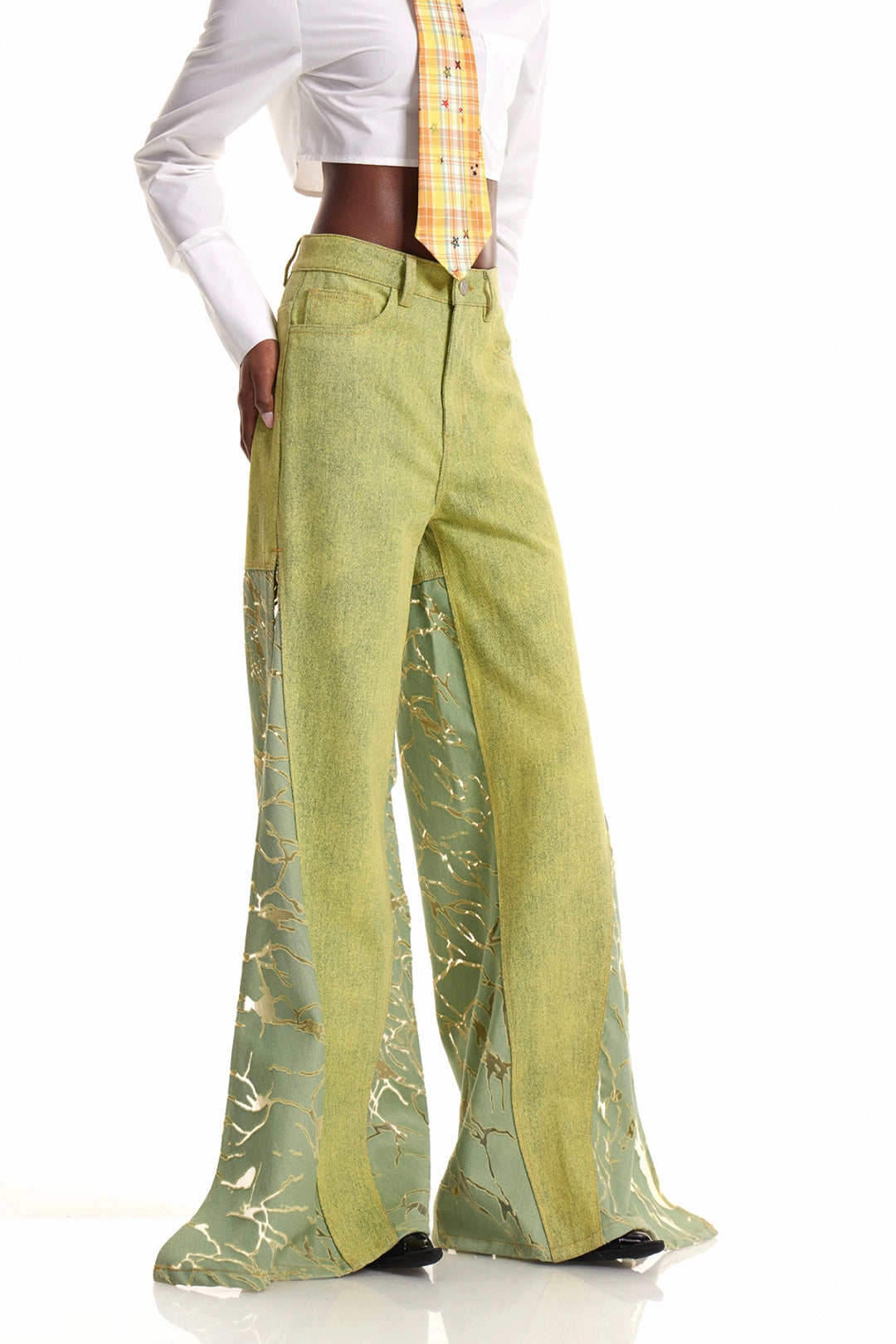 Enda Burnout Split Jeans In Chartreuse