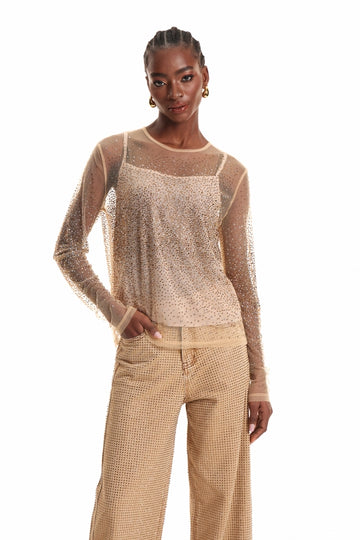 Enea Rhinestone Mesh Top