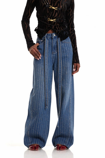 Eniola Stripe Rhinestone Wide Leg Jeans